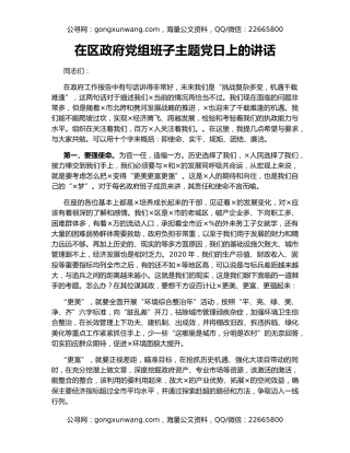 在区政府党组班子主题党日上的讲话