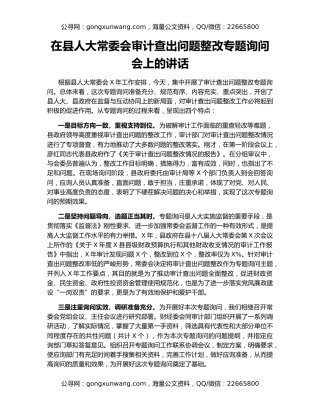 在县人大常委会审计查出问题整改专题询问会上的讲话