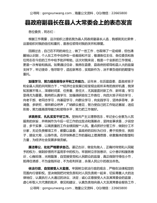 县政府副县长在县人大常委会上的表态发言
