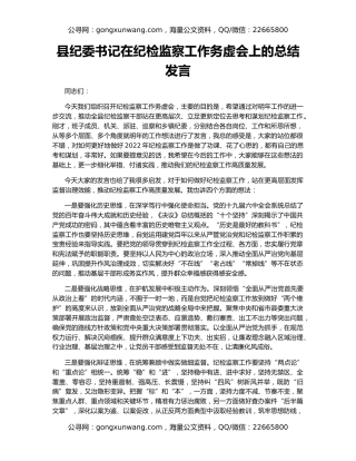 县纪委书记在纪检监察工作务虚会上的总结发言