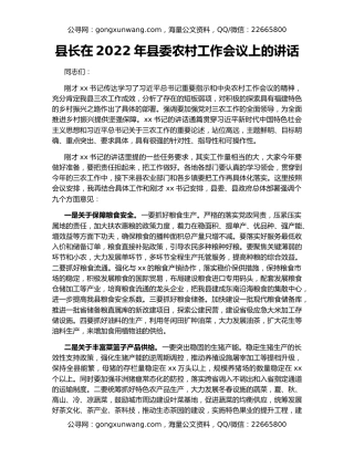 县长在2022年县委农村工作会议上的讲话