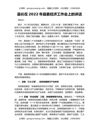 县长在2022年县委经济工作会上的讲话