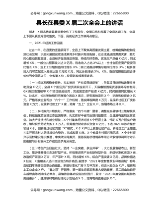 县长在县委X届二次全会上的讲话