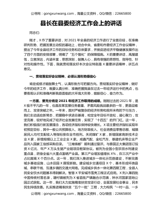 县长在县委经济工作会上的讲话