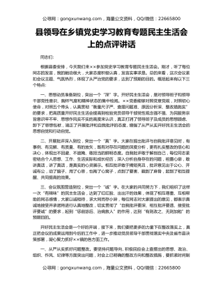 县领导在乡镇党史学习教育专题民主生活会上的点评讲话