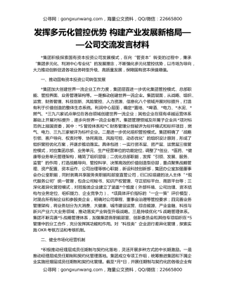 发挥多元化管控优势 构建产业发展新格局——公司交流发言材料