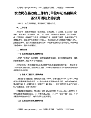发改局在县政府工作部门单位年初亮目标政务公开活动上的发言