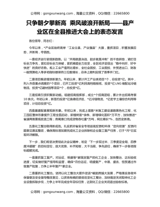 只争朝夕攀新高  乘风破浪开新局——县产业区在全县推进大会上的表态发言