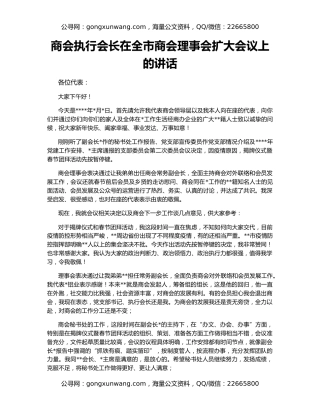 商会执行会长在全市商会理事会扩大会议上的讲话