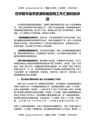 在听取市自然资源和规划局工作汇报时的讲话