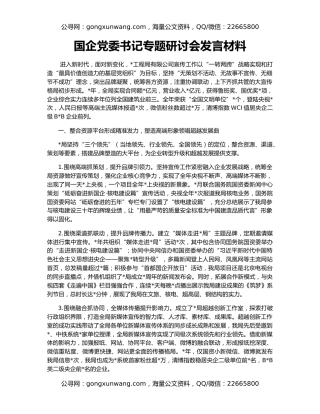 国企党委书记专题研讨会发言材料