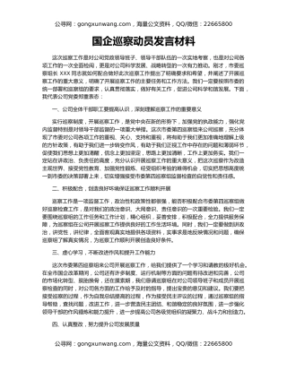 国企巡察动员发言材料