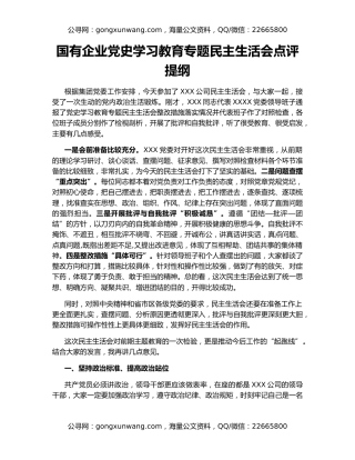 国有企业党史学习教育专题民主生活会点评提纲