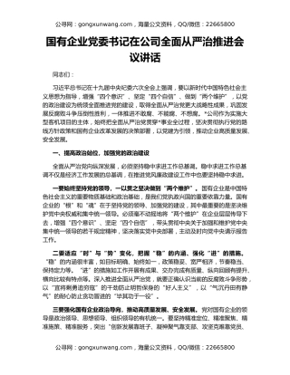 国有企业党委书记在公司全面从严治推进会议讲话