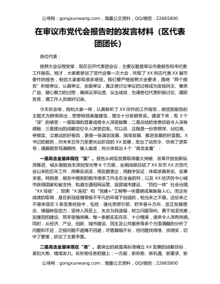 在审议市党代会报告时的发言材料（区代表团团长）