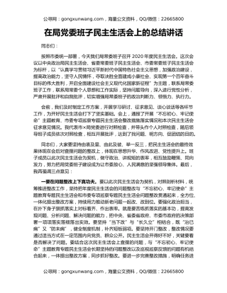 在局党委班子民主生活会上的总结讲话