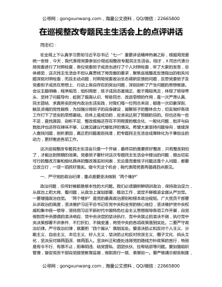 在巡视整改专题民主生活会上的点评讲话