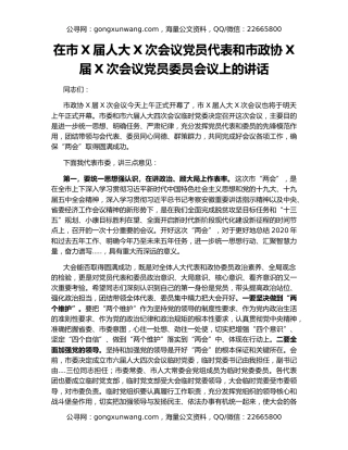 在市X届人大X次会议党员代表和市政协X届X次会议党员委员会议上的讲话