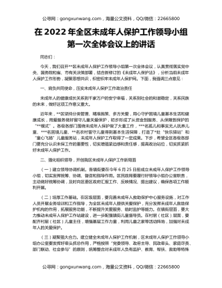 在2022年全区未成年人保护工作领导小组第一次全体会议上的讲话