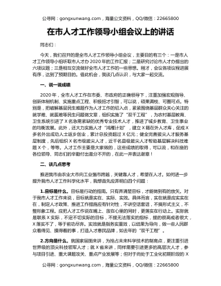 在市人才工作领导小组会议上的讲话