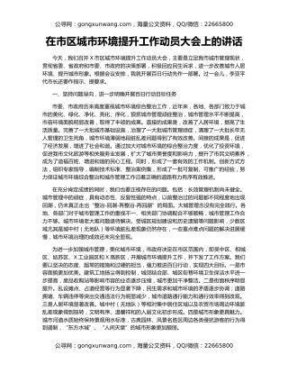 在市区城市环境提升工作动员大会上的讲话