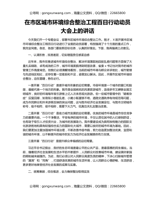 在市区城市环境综合整治工程百日行动动员大会上的讲话