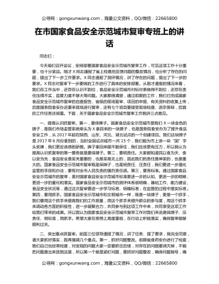 在市国家食品安全示范城市复审专班上的讲话