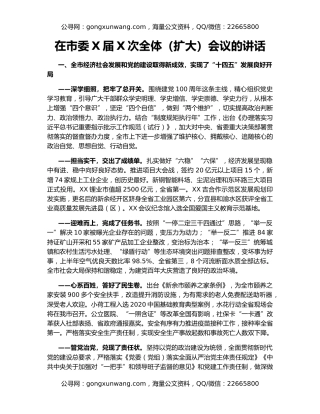 在市委X届X次全体（扩大）会议的讲话