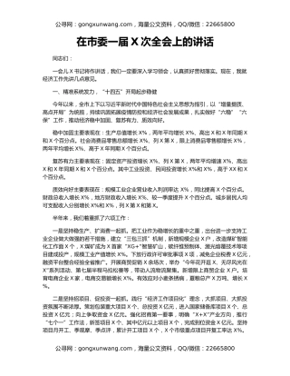 在市委一届X次全会上的讲话