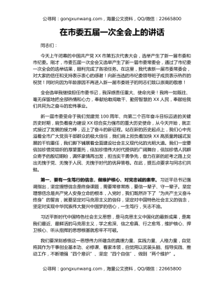 在市委五届一次全会上的讲话