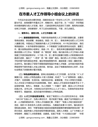 在市委人才工作领导小组会议上的讲话