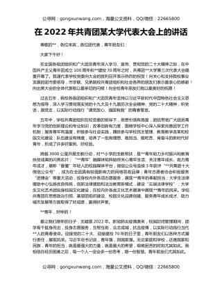 在2022年共青团某大学代表大会上的讲话