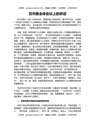 在市委全体会议上的讲话