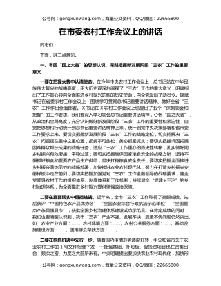 在市委农村工作会议上的讲话