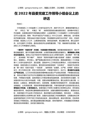 在2022年县委党建工作领导小组会议上的讲话