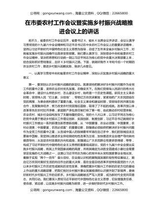 在市委农村工作会议暨实施乡村振兴战略推进会议上的讲话（2）