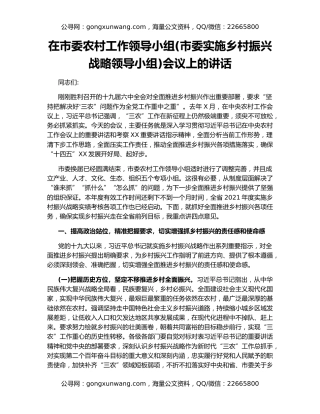 在市委农村工作领导小组(市委实施乡村振兴战略领导小组)会议上的讲话