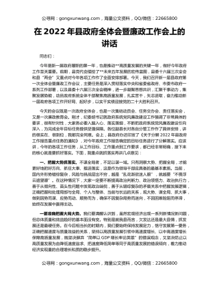 在2022年县政府全体会暨廉政工作会上的讲话
