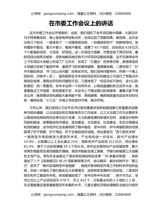 在市委工作会议上的讲话