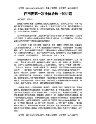 在市委第一次全体会议上的讲话