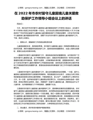 在2022年市农村留守儿童困境儿童关爱救助保护工作领导小组会议上的讲话