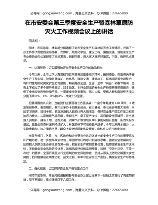 在市安委会第三季度安全生产暨森林草原防灭火工作视频会议上的讲话