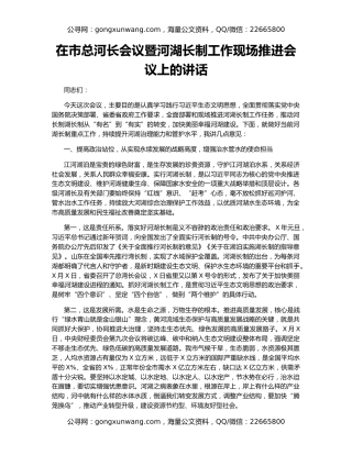 在市总河长会议暨河湖长制工作现场推进会议上的讲话