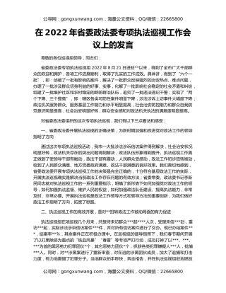 在2022年省委政法委专项执法巡视工作会议上的发言
