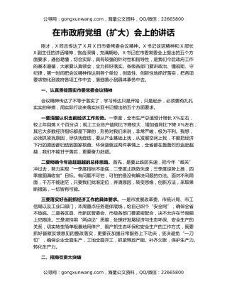 在市政府党组（扩大）会上的讲话