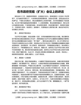 在市政府党组（扩大）会议上的讲话