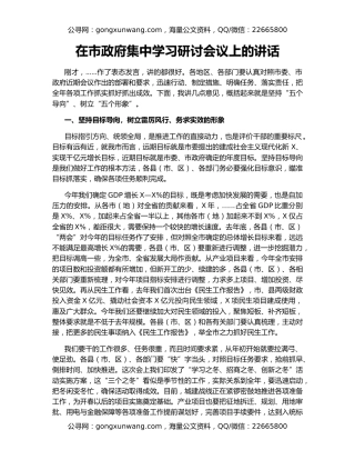 在市政府集中学习研讨会议上的讲话