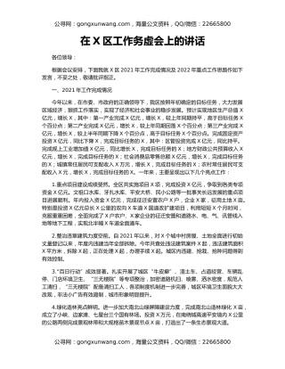 在X区工作务虚会上的讲话