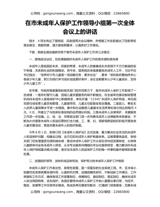 在市未成年人保护工作领导小组第一次全体会议上的讲话