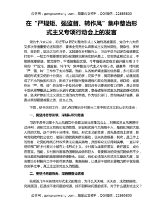 在“严规矩、强监督、转作风”集中整治形式主义专项行动会上的发言